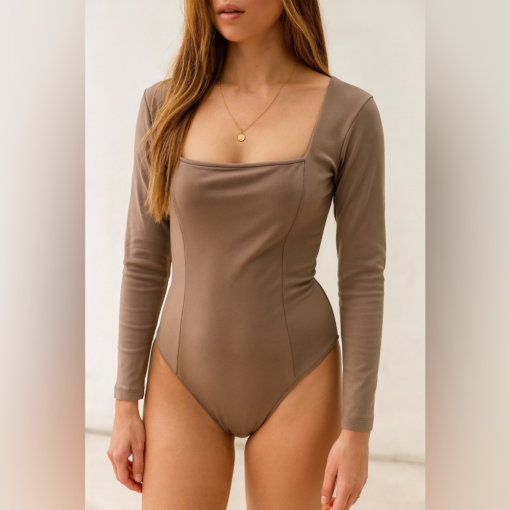 Abercrombie & Fitch Brown Asymmetrical Long Sleeve Bodysuit